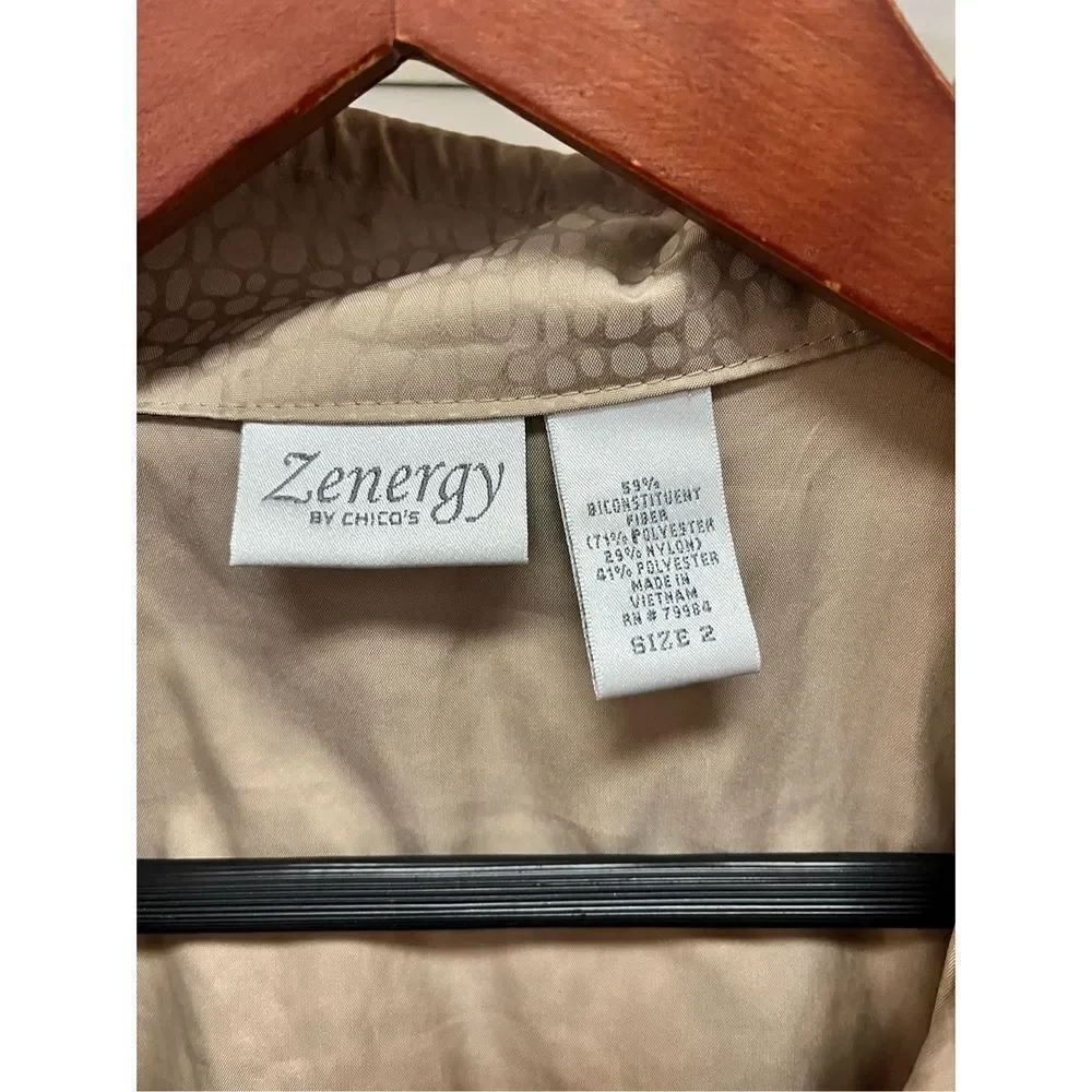 Zenergy by Chicos Tan Animal Print Nylon Vest sz 2 or L EUC Mob Wife Chic